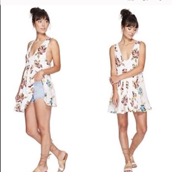 Free People NWT White Floral Mini Cross Back Dress - Picture 2 of 8